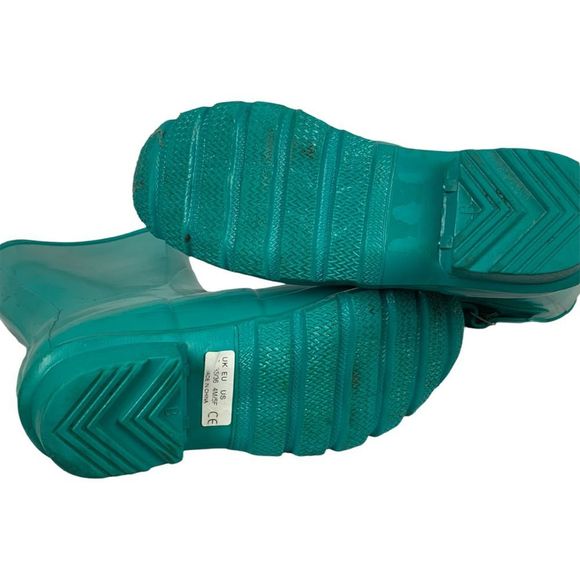 Hunter Womens Rain Boots Blue Round Toe Buckle Platform Heel Pull On 5 M - Picture 7 of 12